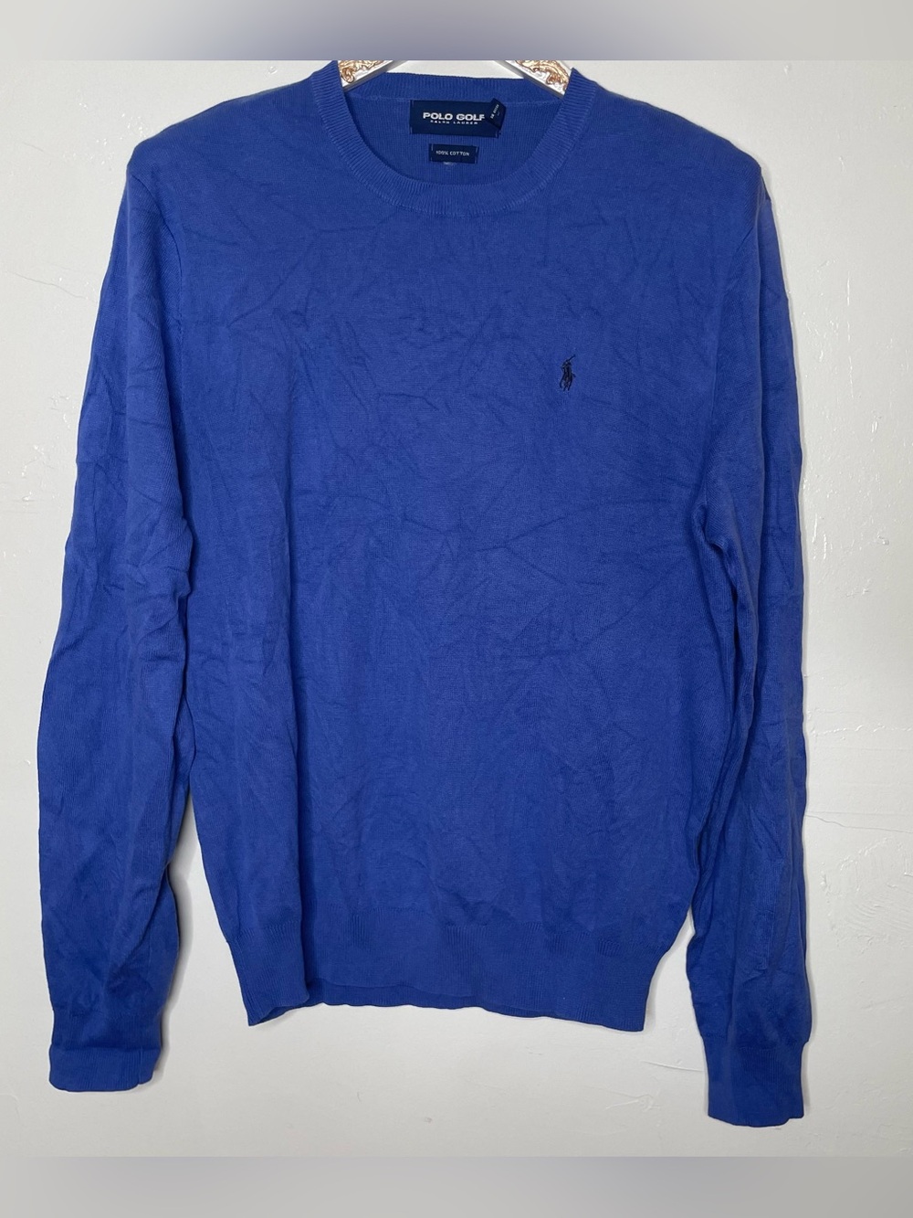 POLO GOLF RALPH LAUREN BLUE CREWNECK SWEATER SZ MED 100% COTTON